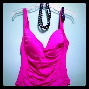 LIZ CLAIBORNE 16 Bright pink one piece swimsuit